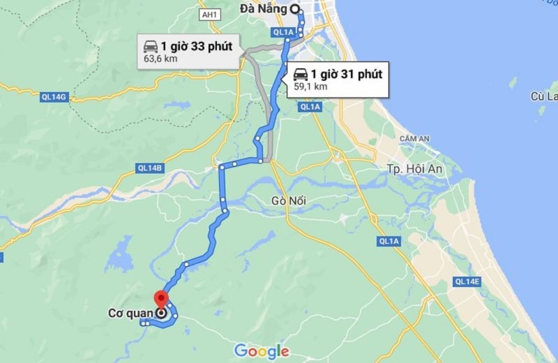 Đường đi từ Đà Nẵng đến làng Đại Bình